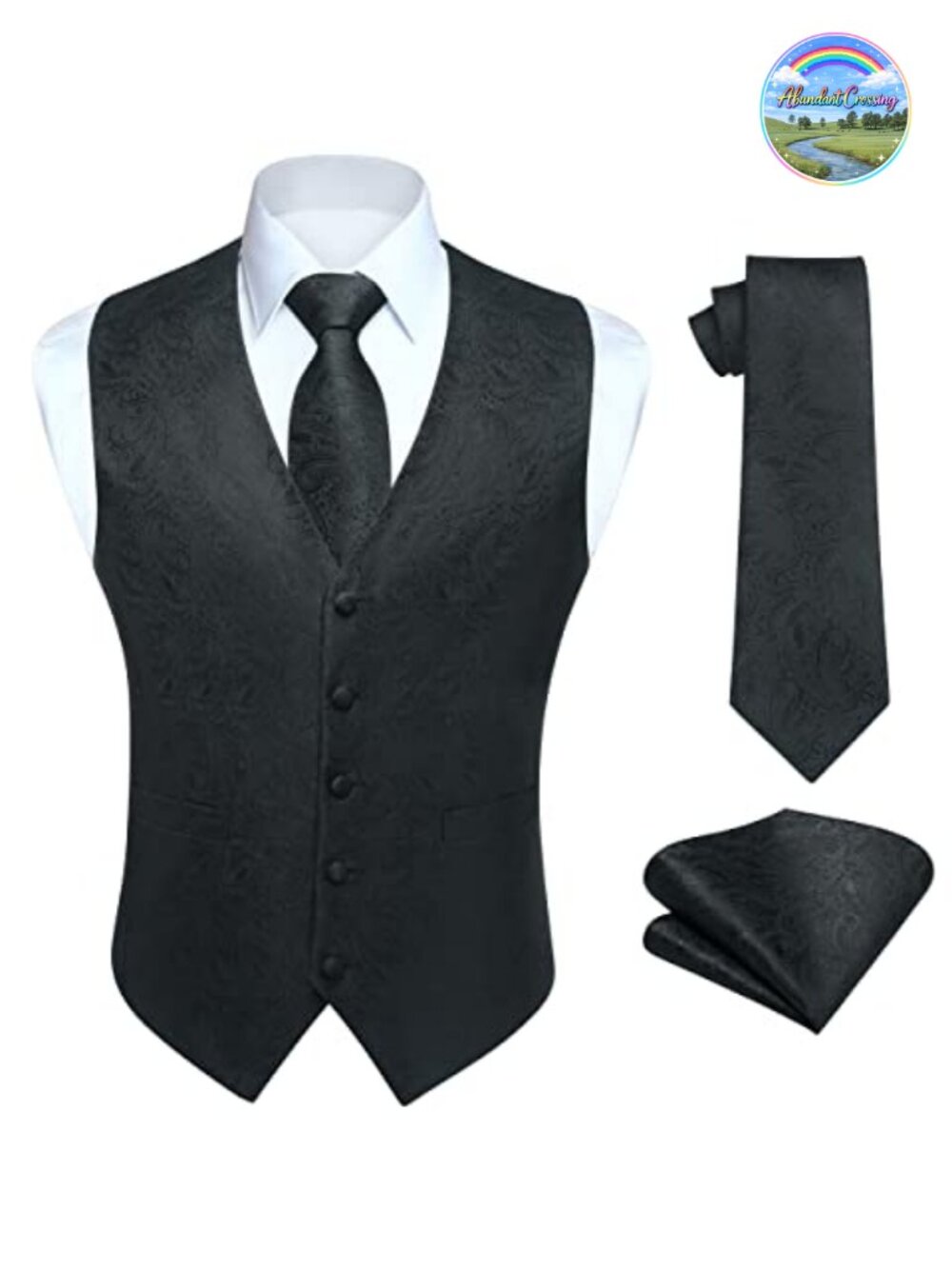 Men's Paisley Jacquard Vest Tie Pocket Square Set Formal Waistcoat
